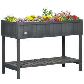 Elevated Planter Box Stand Wooden with 8 Slots and Shelf Dark Grey for Herbs Veggies Flowers