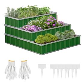 Tiered Garden Masterpiece: 3-Level Raised Metal Bed Kit with Gloves for Backyard Bounty