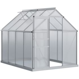 8' x 6' Aluminum Greenhouse Polycarbonate Walk-in Garden Greenhouse Kit with Adjustable Roof Vent, Rain Gutter and Sliding Door for Winter