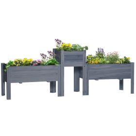 Wood Raised Garden Bed Set of 3 with Legs Planter Box Gray for Vegetables Herbs Backyard Patio