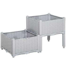 Raised Garden Bed 2-Piece Gray with Legs Self-Watering for Growing Herbs Vegetables