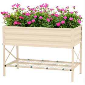 Galvanized Raised Garden Bed Cream Metal Planter Box with Legs Storage Shelf Bed Liner for Efficient Gardening