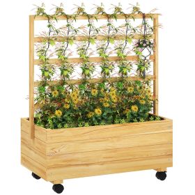 Raised Garden Bed with Trellis and Wheels, Outdoor Planter Wooden Elevated Garden Bed for Garden, Patio, Natural