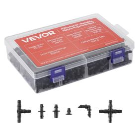 VEVOR Drip Irrigation Fittings Kit for 1/4" Tubing, 300 Pcs Drip Irrigation System Parts, Tees, Straight Barb, 4 Way Coupling, Elbows, End Plug