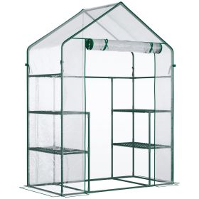 Mini Greenhouse 56 x 29 x 77 Walk-in Garden Hot House with Shelves Roll-Up Door Weatherized Cover Deep Green
