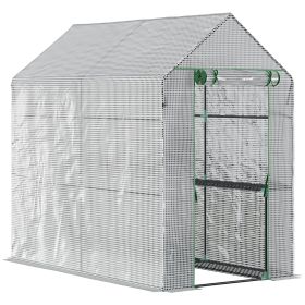 Walk-in Small Greenhouse 47x73x75 Portable Plant Flower Growing House with Roll-up Door 4 Shelves White