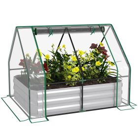 Raised Garden Bed with Greenhouse, Steel Planter Box with Plastic Cover, Roll-Up Window, Clear