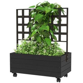 Raised Garden Bed with Trellis and Wheels, Outdoor Planter Wooden Elevated Garden Bed for Garden, Patio, Balcony