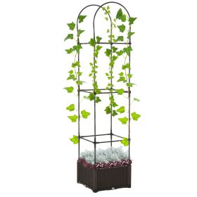 Elevated Garden Bed with Trellis Outdoor Planter Box Self-Watering with Drainage Brown