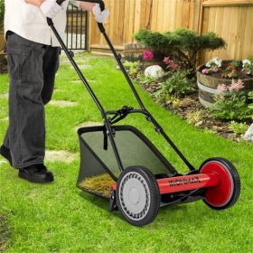 16 Inch Push Lawn Mower with Grass Catcher Bag-Red