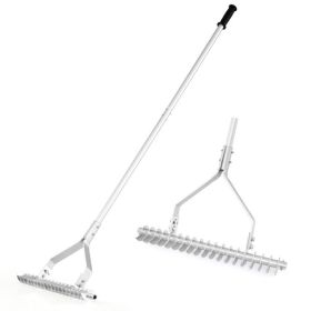 20 Inches Wide Aluminum Lawn Loosening Soil Rake with Long Handle and 19 Curved Tines
