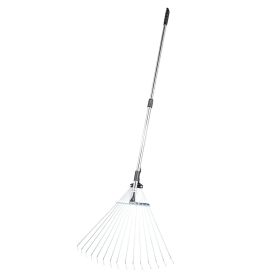 VEVOR Leaf Rake, 15 Metal Tines, Adjustable Garden Rake for Lawns with 7.5-22.4 Inch Wide Head & 32-63 Inch Long Handle