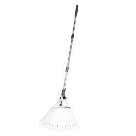 VEVOR Leaf Rake, 18 Metal Tines, Adjustable Garden Rake for Lawns with 7.7-17.1 Inch Head & 32.3-55.6 Inch Long Handle