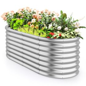 5 x 3 x 2 Feet Metal Oval Raised Garden Bed with Open Bottom Design