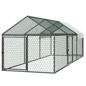 VEVOR Metal Chicken Coop for 6-8 Chickens, 3.3 x 9.8 x 3.3 ft, Small Chicken Cage with Waterproof Cover & 3 Doors