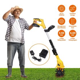 20V Cordless Tiller Cultivator, 250RPM Electric Garden Tiller Depth Garden Rototiller for Lawn/Gardening/Soil Cultivation