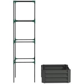 Galvanized Planter Box, 24" x 24" x 73.5" Raised Garden Bed with Tomato Cage for Climbing Vines, Dark Gray