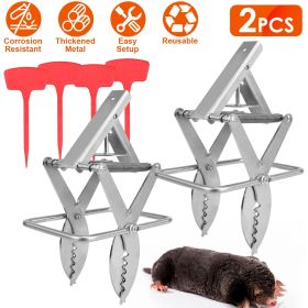 2PCS Easy Setup Mole Scissor Traps Outdoor Reusable Mole Rodent Control Trap Solid Metal Material For Lawn Garden Yard Pro Type (Option: Silver pro)