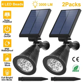 2Pcs Solar Spotlight Outdoor Dusk To Dawn Light Wall Path Lawn Garden Lamp Waterproof (Option: Black)