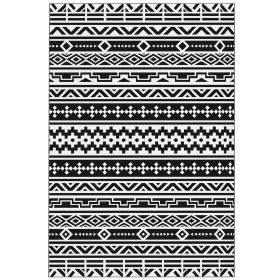 Reversible Outdoor Rug, Waterproof Plastic Straw With Carry Bag, 6 X 9, Black & White Geometric Wall (Option: Black)