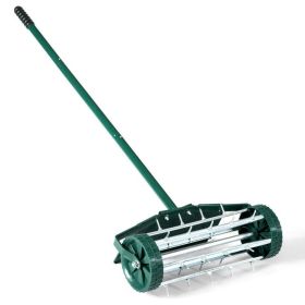18 Inch Rolling Lawn Aerator with Splash-Proof Fender for Garden (Color: Dark green and silver)
