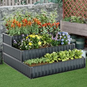 1PC Heavy-Duty Metal Outdoor 3-Tier Raised Garden Bed Planter Box (Color: Black)