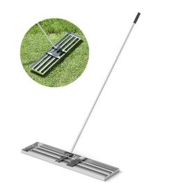 Lawn Leveling Rake with Long Handle for Outdoor (Color: Silver, Panel Size: 36 x 10 Inch)