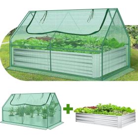1PC 6 x 3 x 3 Feet Galvanized Raised Garden Bed with Greenhouse's Raised Flower Bed (Color: Green)