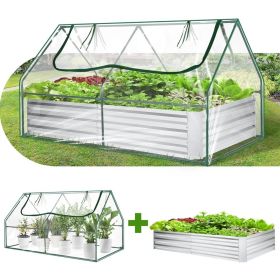 1PC 6 x 3 x 3 Feet Galvanized Raised Garden Bed with Greenhouse's Raised Flower Bed (Color: Silver)